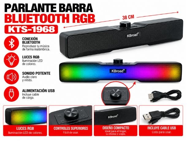 &ua PARLANTE BT BLUETOOTH BARRA SONIDO RGB KTS-1968